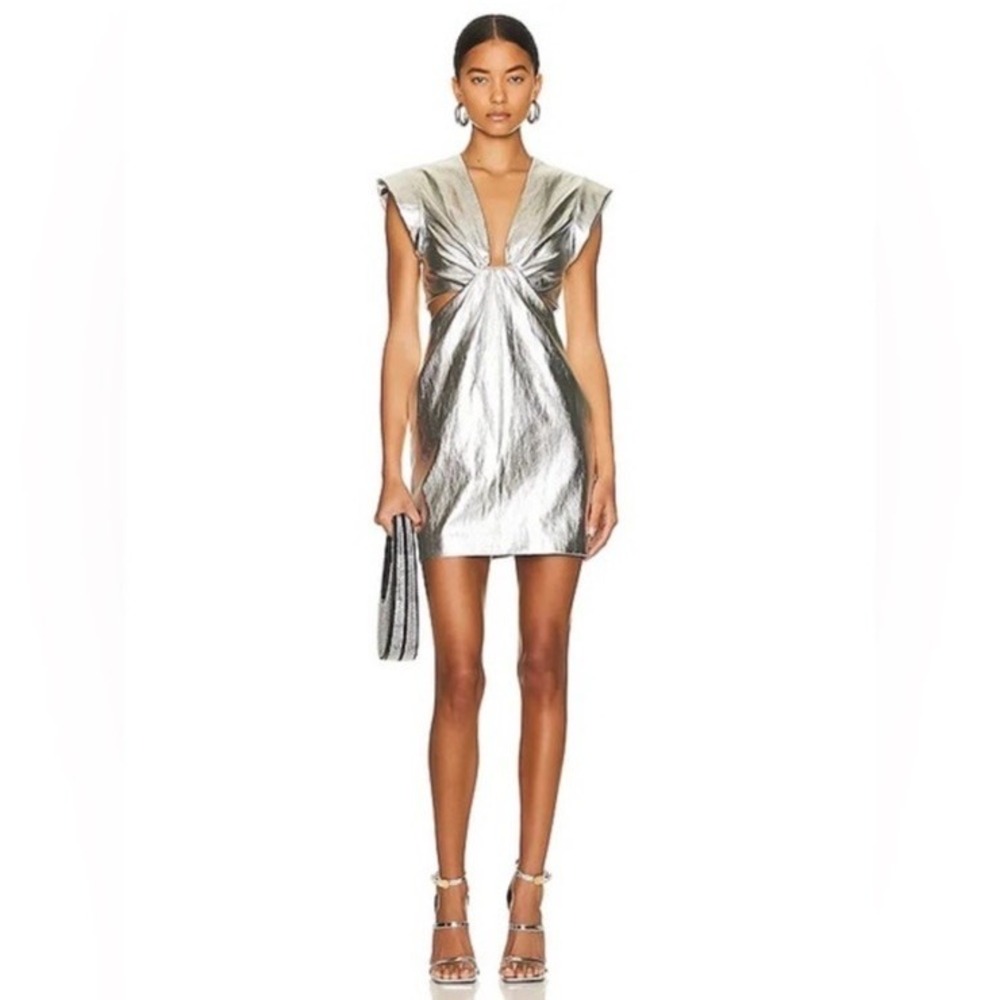 A.L.C. Adina Silver Metallic Vegan Leather Cutout Mini Dress Size 0‎ Futuristic